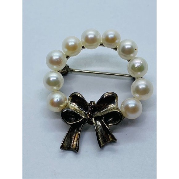 Tiffany & Co Silver Pearl Wreath Brooch Pin 32mm height 10 pearls